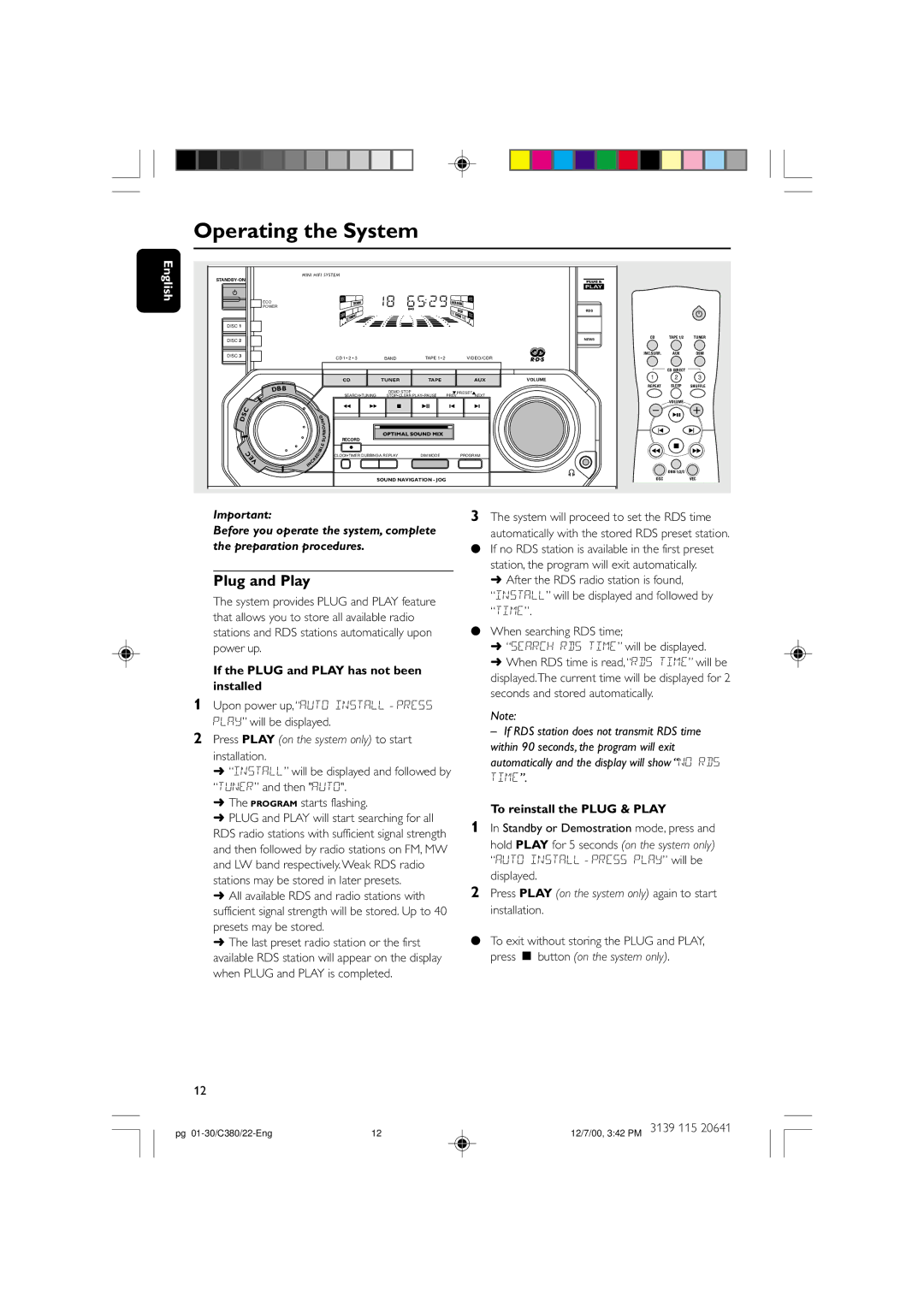 Philips FW-C380 manual Operating the System, Plug and Play, Preparation procedures 