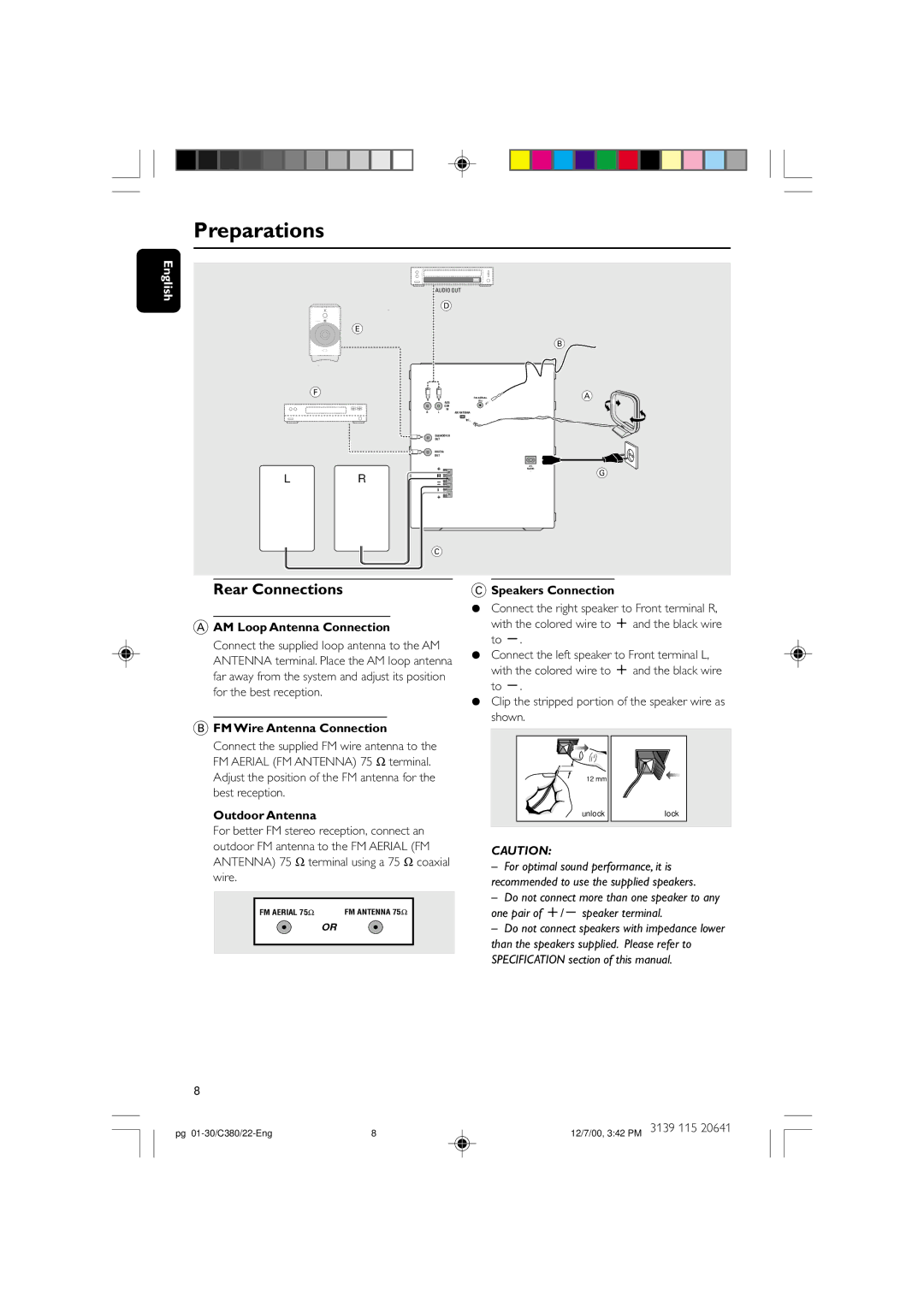 Philips FW-C380 manual Preparations, Rear Connections 