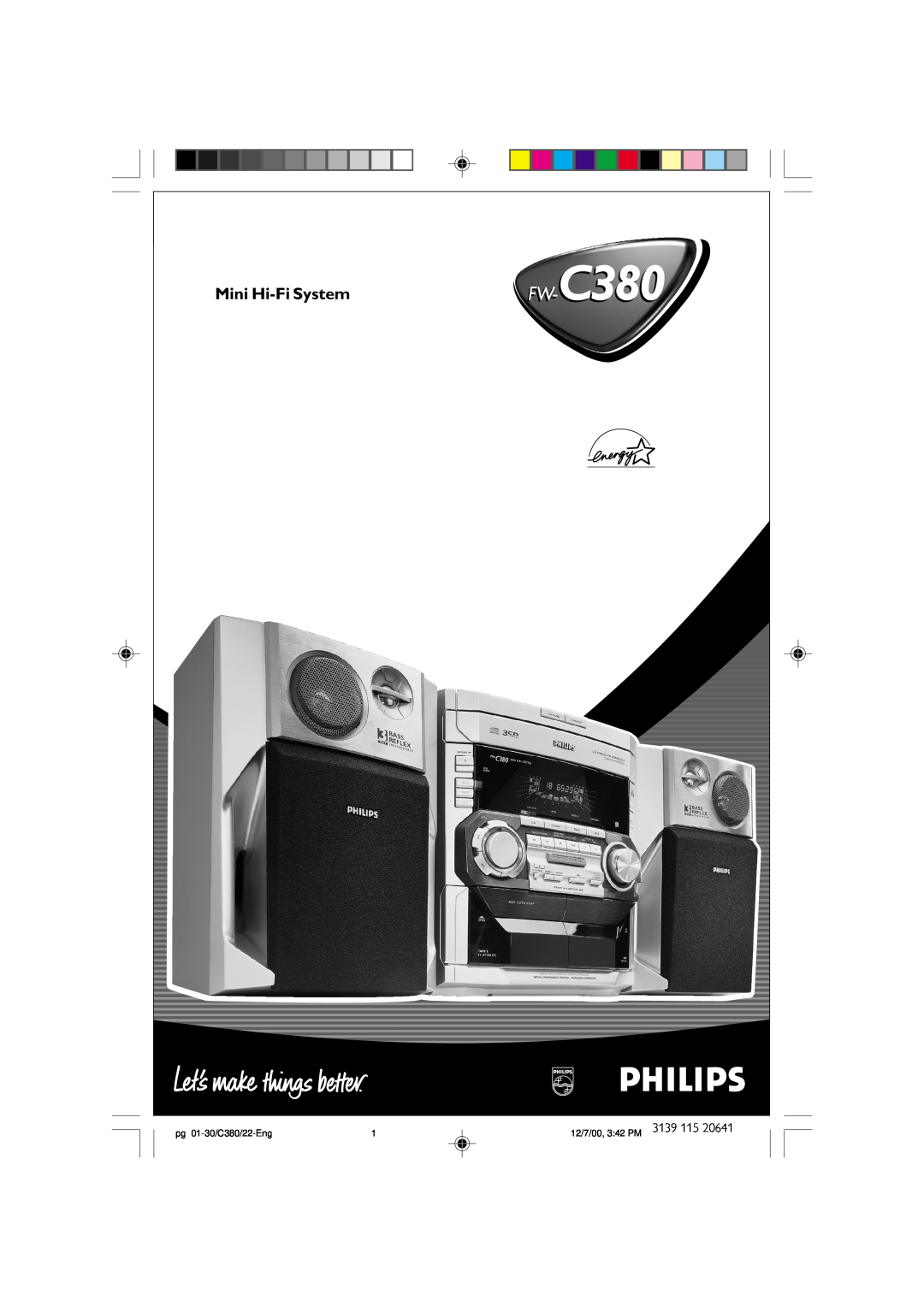 Philips FW-C380 manual Mini Hi-FiSystem, pg 01-30/C380/22-Eng, 12/7/00, 3 42 PM 