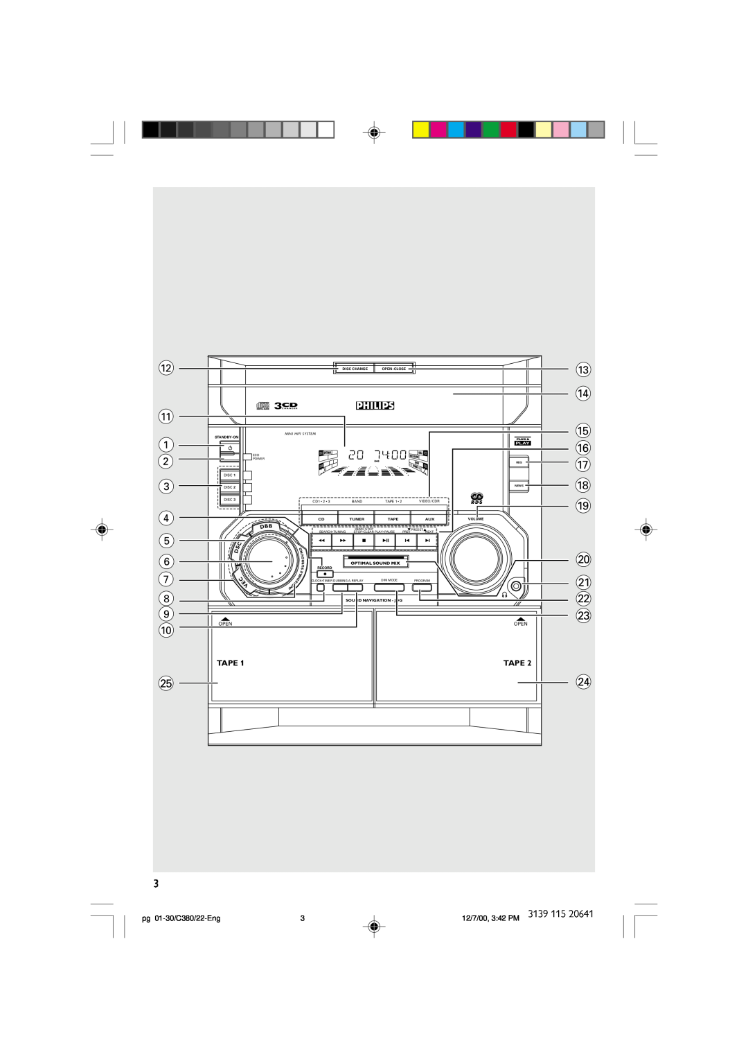 Philips FW-C380 manual # $ %, C E, Tape, pg 01-30/C380/22-Eng, 12/7/00, 3 42 PM, Mini Hifi System 