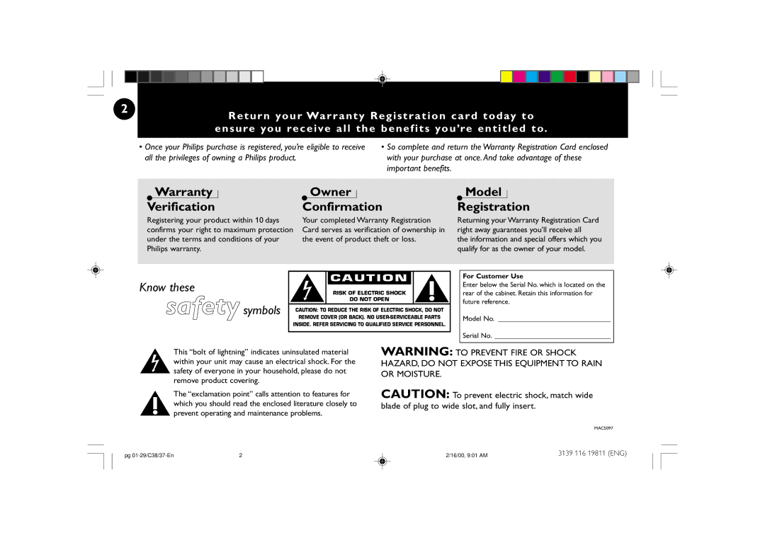 Philips FW-C38C/37 manual Warranty Verification 