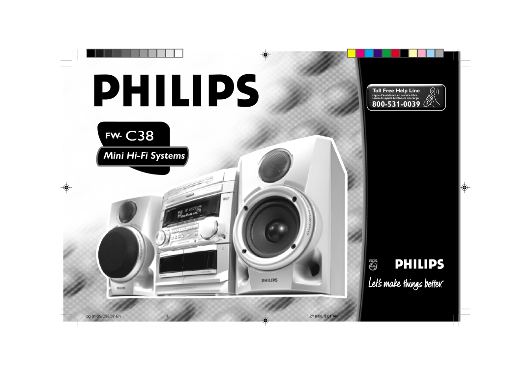 Philips FW-C38C/37 manual FW- C38, Mini Hi-FiSystems, avec Changeur de 3 CD, Toll Free Help Line, pg 01-29/C38/37-En 