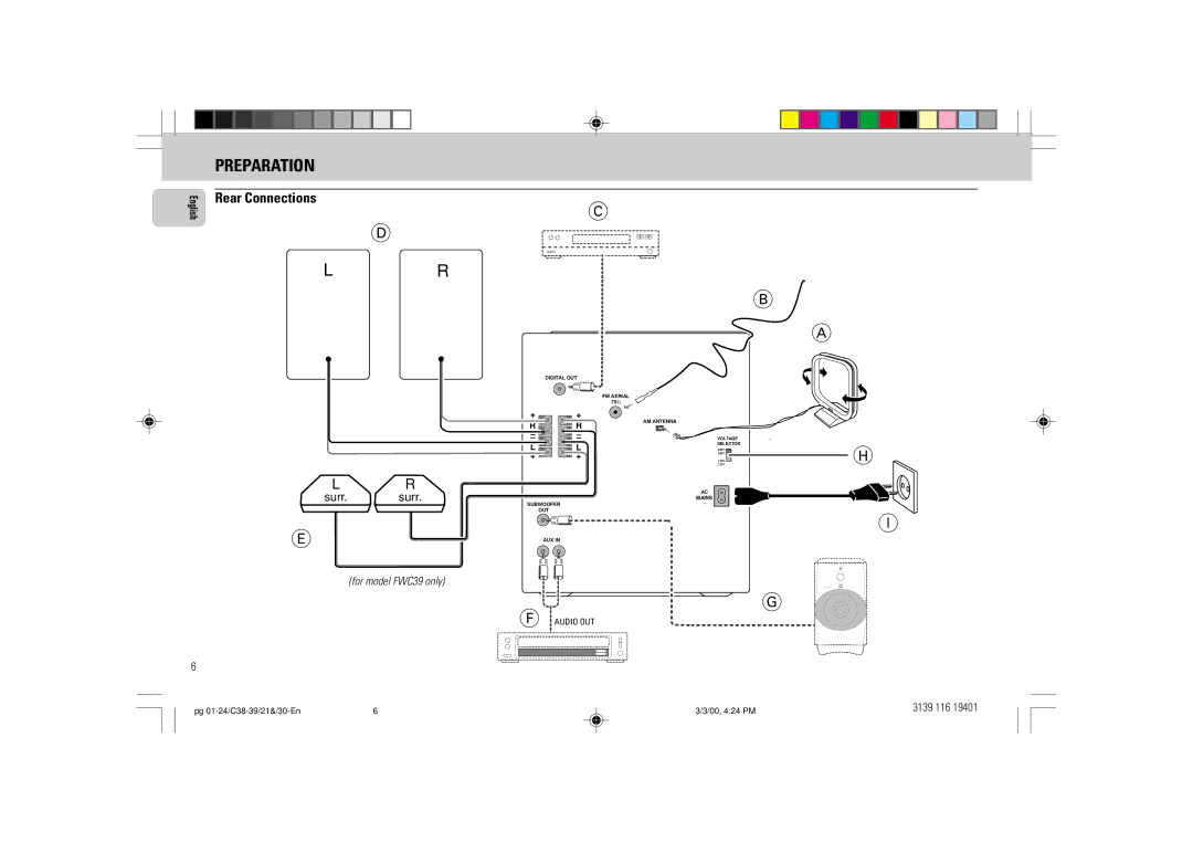 Philips FW-C39 manual Preparation, For model FWC39 only 