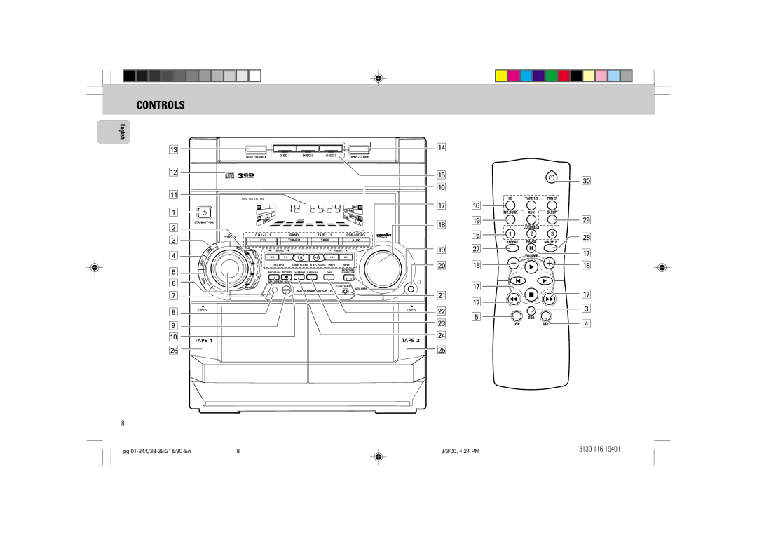 Philips FW-C39 manual Controls, English 