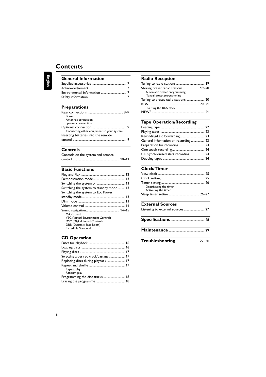 Philips FW-C390 manual Contents 