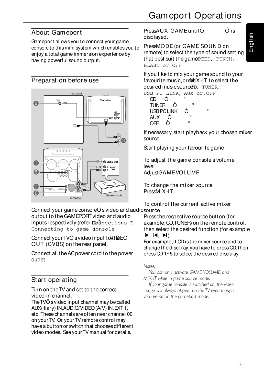 Philips FW-C577 manual Gameport Operations, About Gameport, Preparation before use, Start operating 