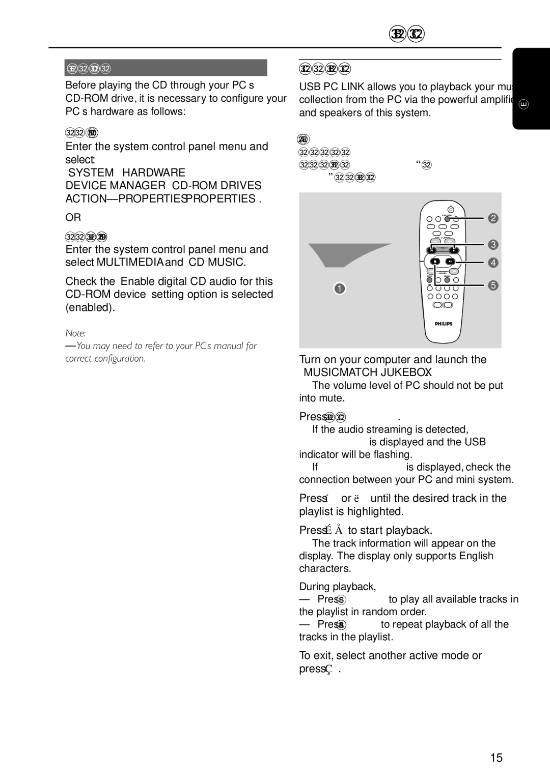 Philips FW-C577 manual Connecting to USB PC Link, Enable digital CD audio output, For Windows ME/2000/XP, For Windows 98 SE 