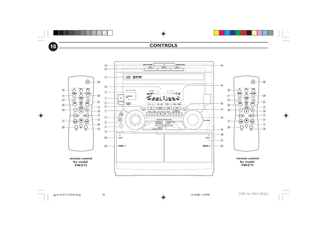 Philips FW-C72 manual Controls, FW-C71 