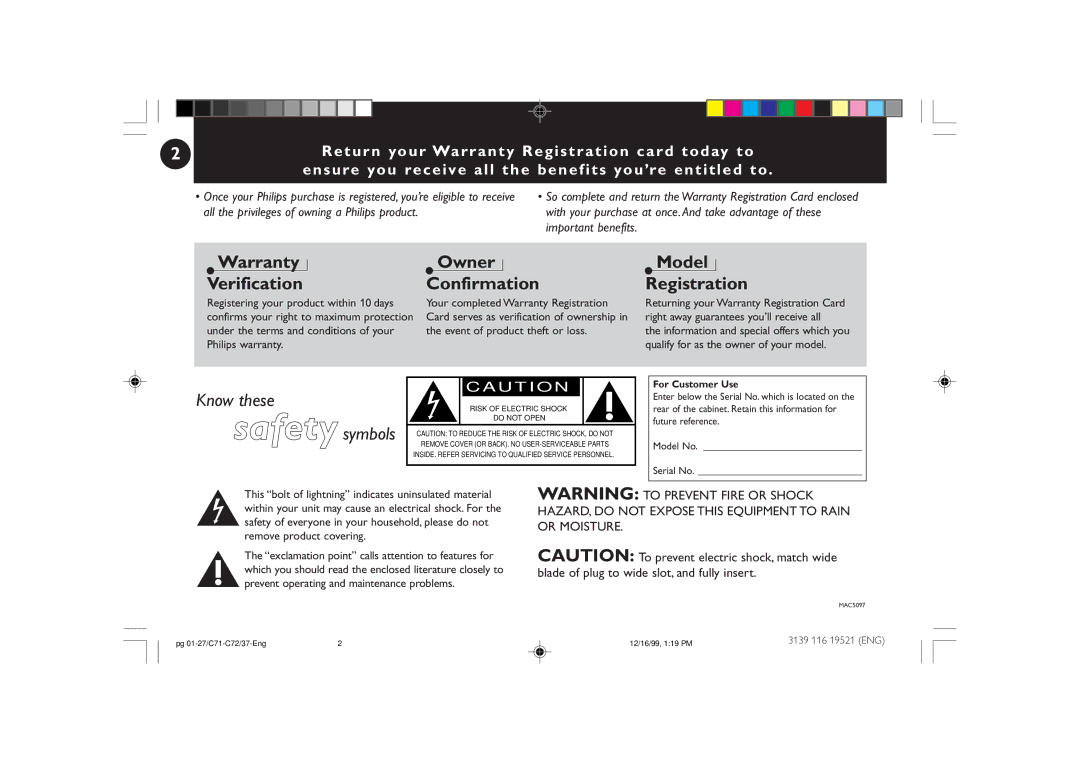 Philips FW-C72 manual Warranty Verification 