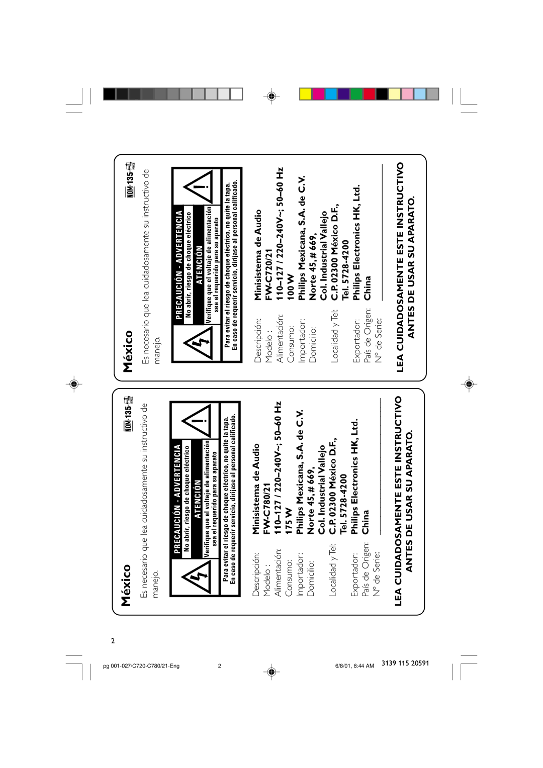 Philips FW-C720, FW-C780 manual México, Esnecesarioqueleacuidadosamentesuinstructivode, Manejo 