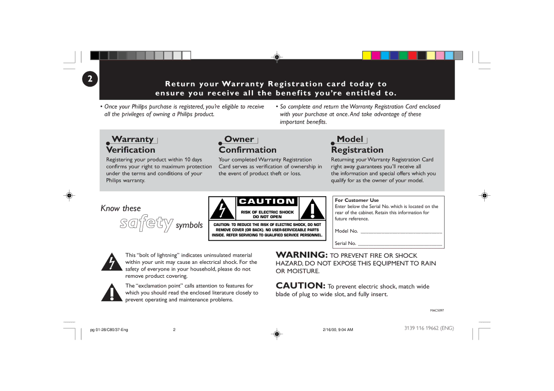 Philips FW-C80 manual Warranty Verification 