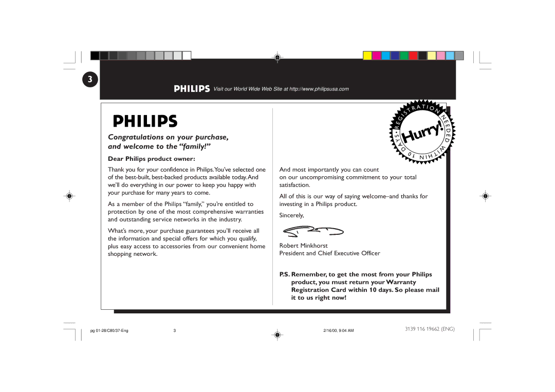 Philips FW-C80 manual Congratulations on your purchase, and welcome to the family, Dear Philips product owner 