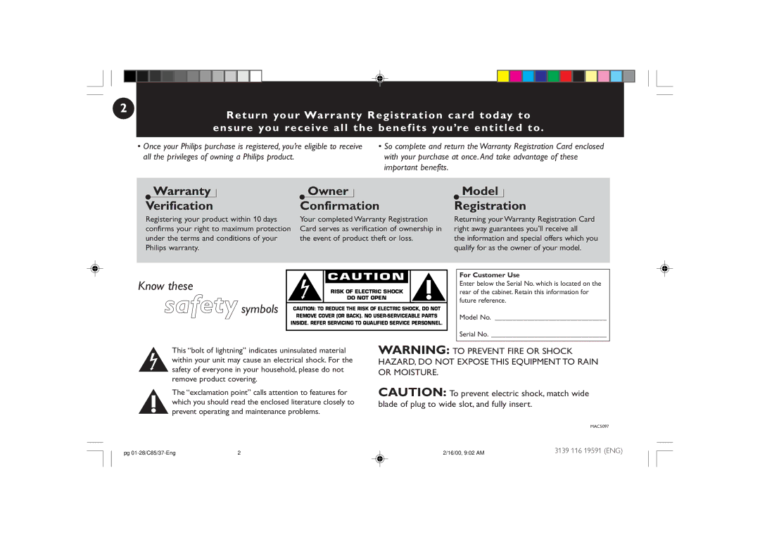 Philips FW-C85 manual Warranty Verification 