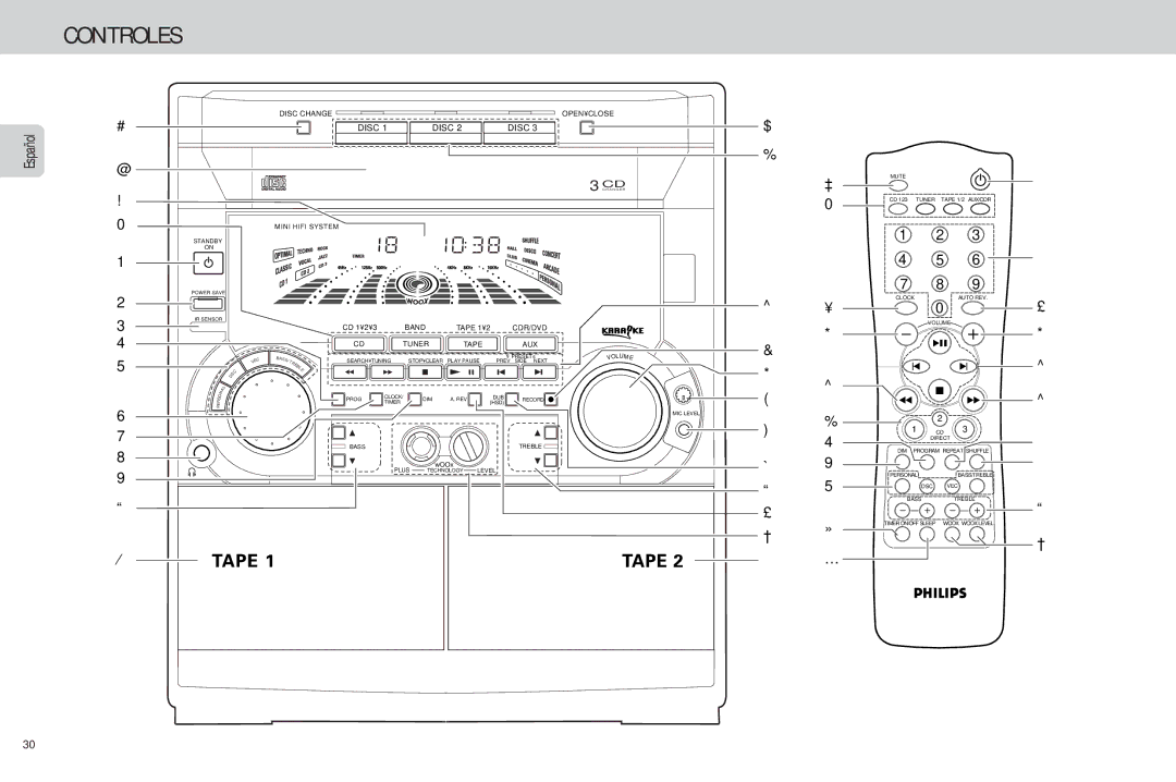 Philips FW-C85 manual Controles 