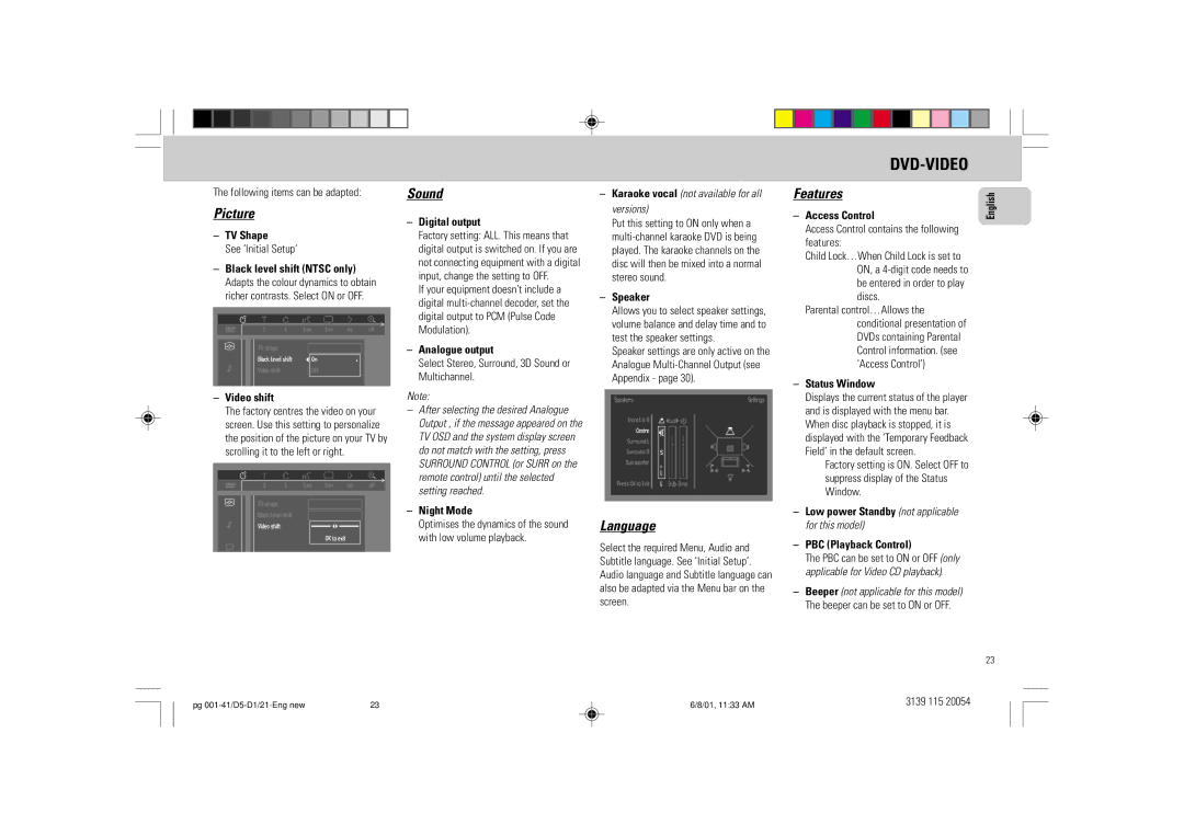 Philips FW-D1 manual Video shift, Digital output, Analogue output, Night Mode, Karaoke vocal not available for all versions 