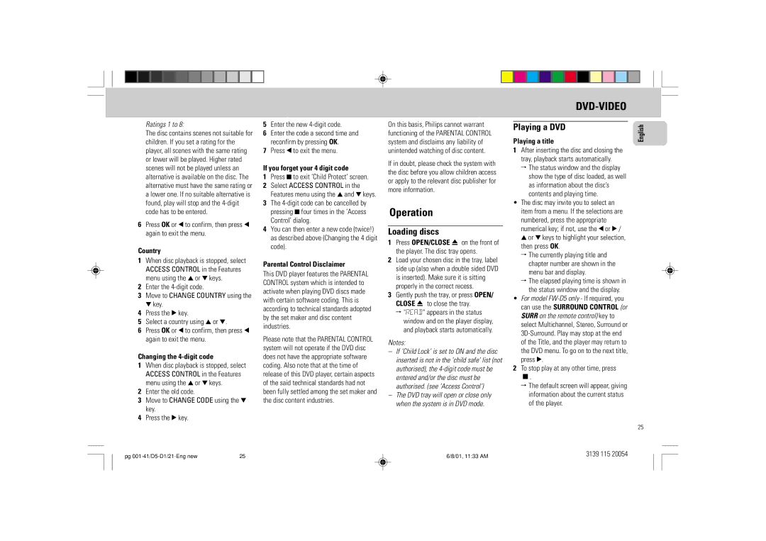 Philips FW-D1 manual Loading discs, Playing a DVD 