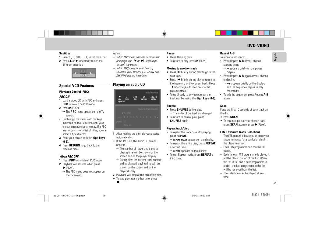 Philips FW-D1 manual Special VCD-Features, Playing an audio CD, When PBC OFF 