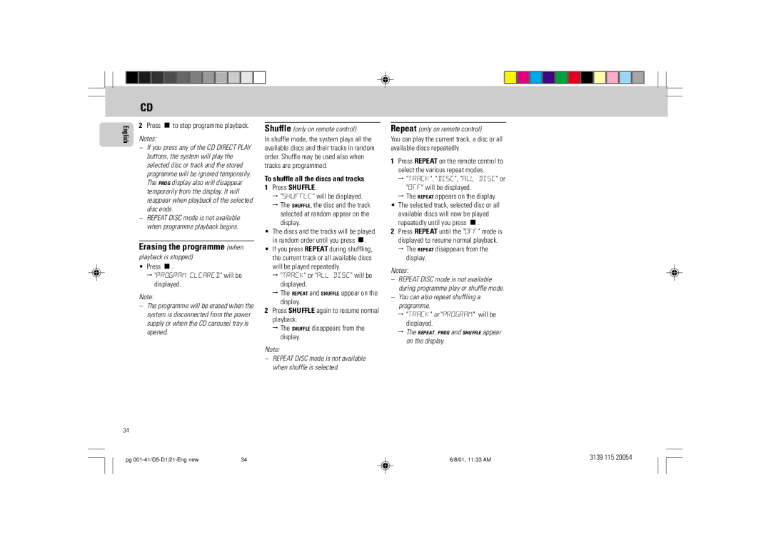 Philips FW-D1 manual Erasing the programme when 