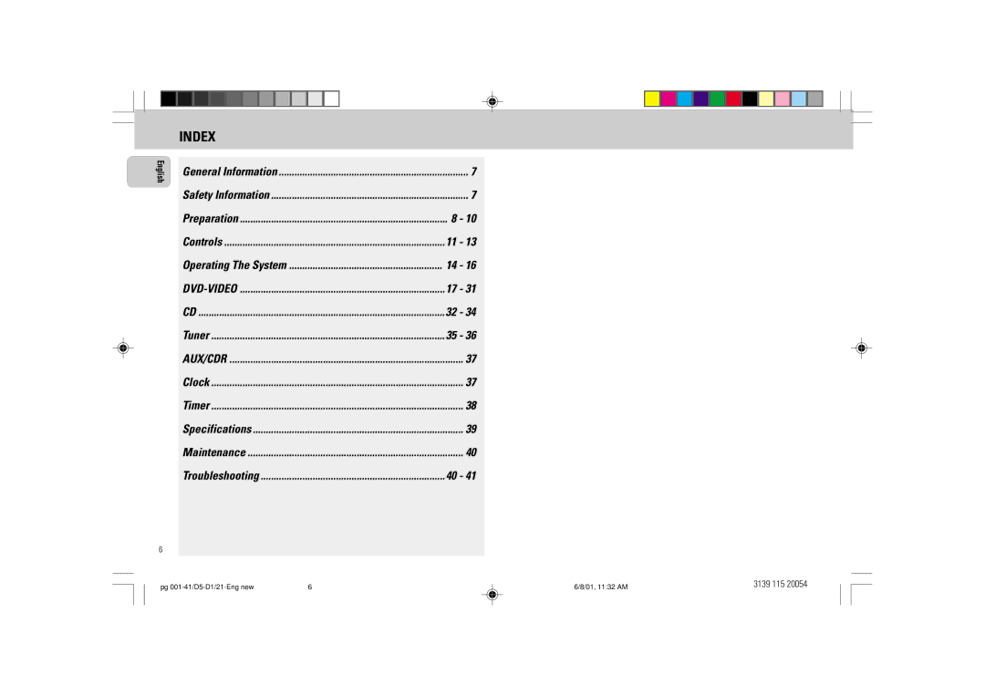 Philips FW-D1 manual Index, Operating The System 