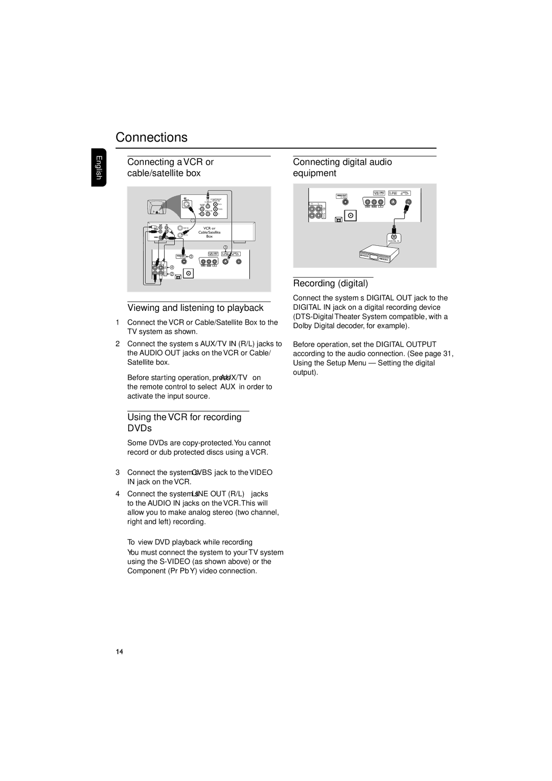 Philips FW-D550 manual Recording digital Viewing and listening to playback, Using the VCR for recording DVDs 