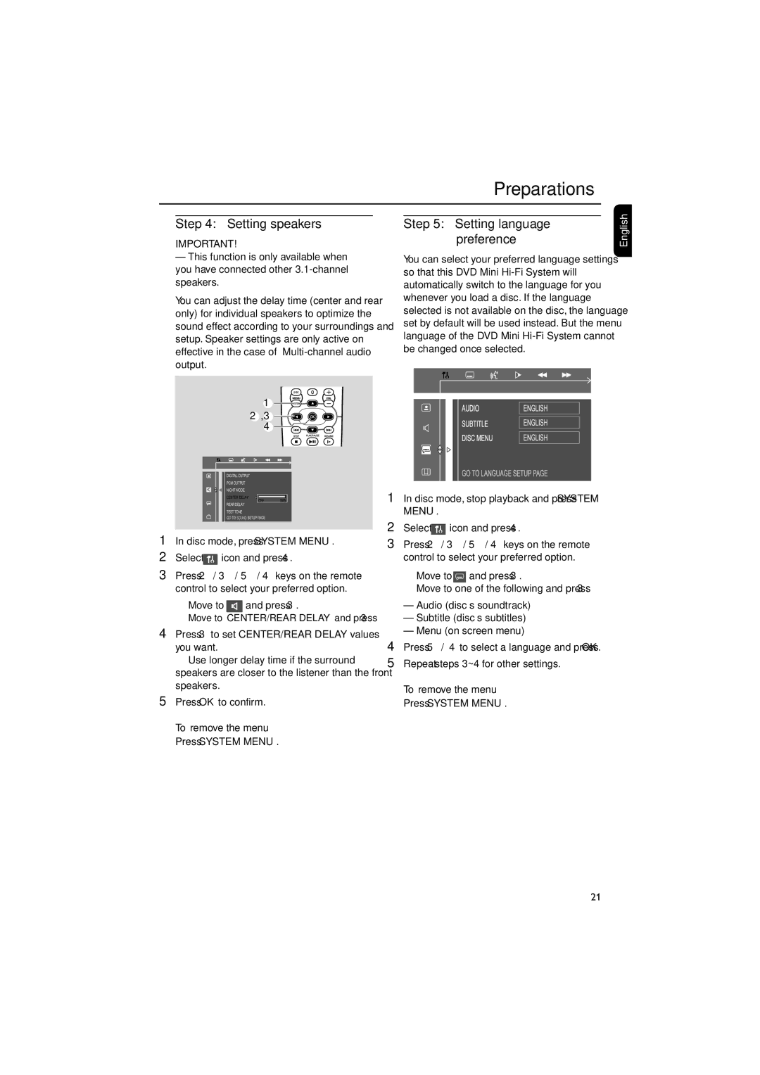 Philips FW-D550 manual Setting language preference 