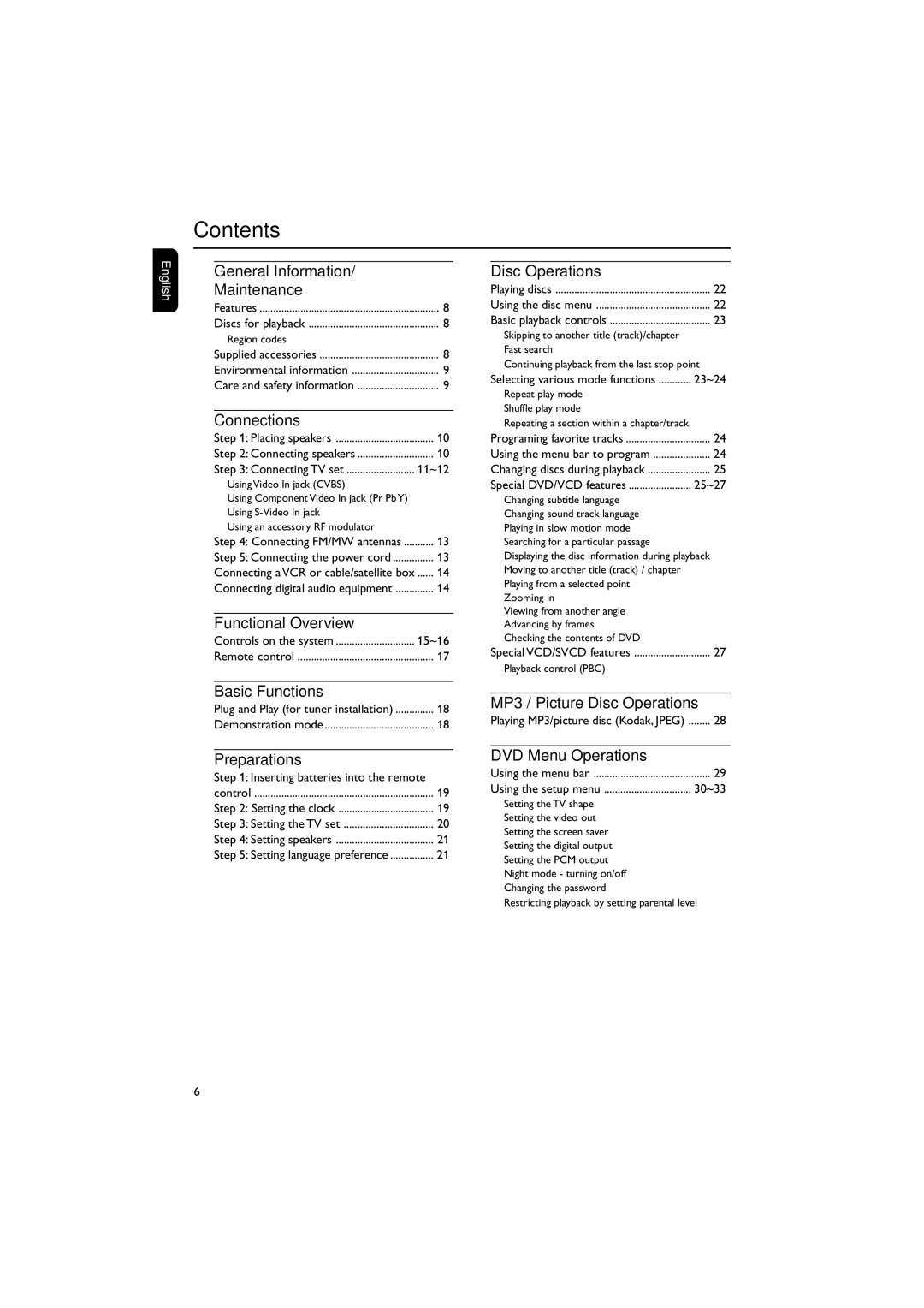 Philips FW-D550 manual Contents 