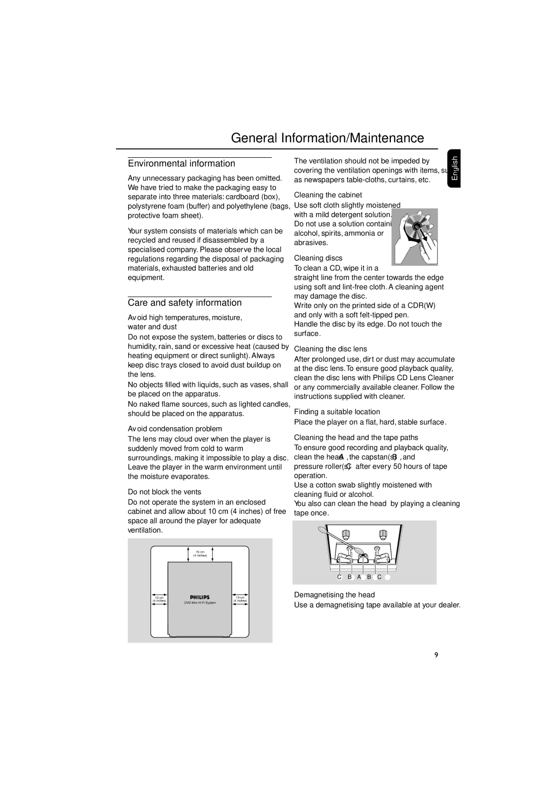 Philips FW-D550 manual General Information/Maintenance, Environmental information, Care and safety information 