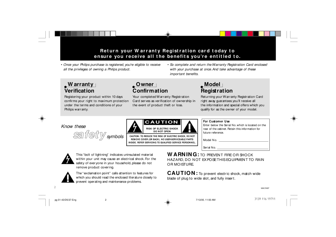 Philips FW-D5D manual Warranty Verification 