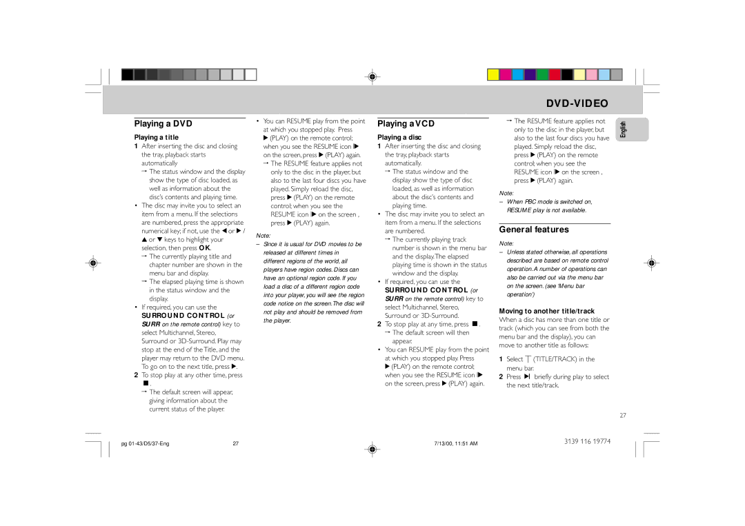 Philips FW-D5D manual Playing a DVD, Playing a VCD, General features 