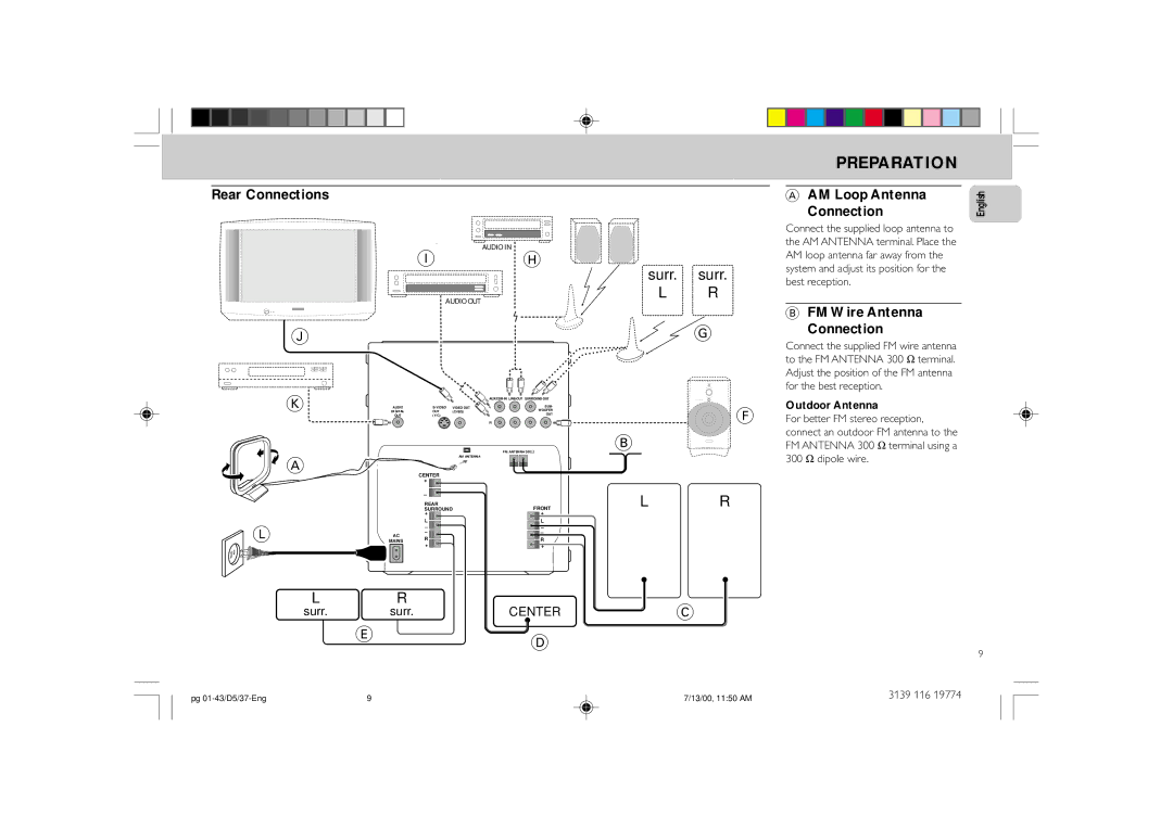 Philips FW-D5D manual Preparation, Rear Connections, AM Loop Antenna, FM Wire Antenna 