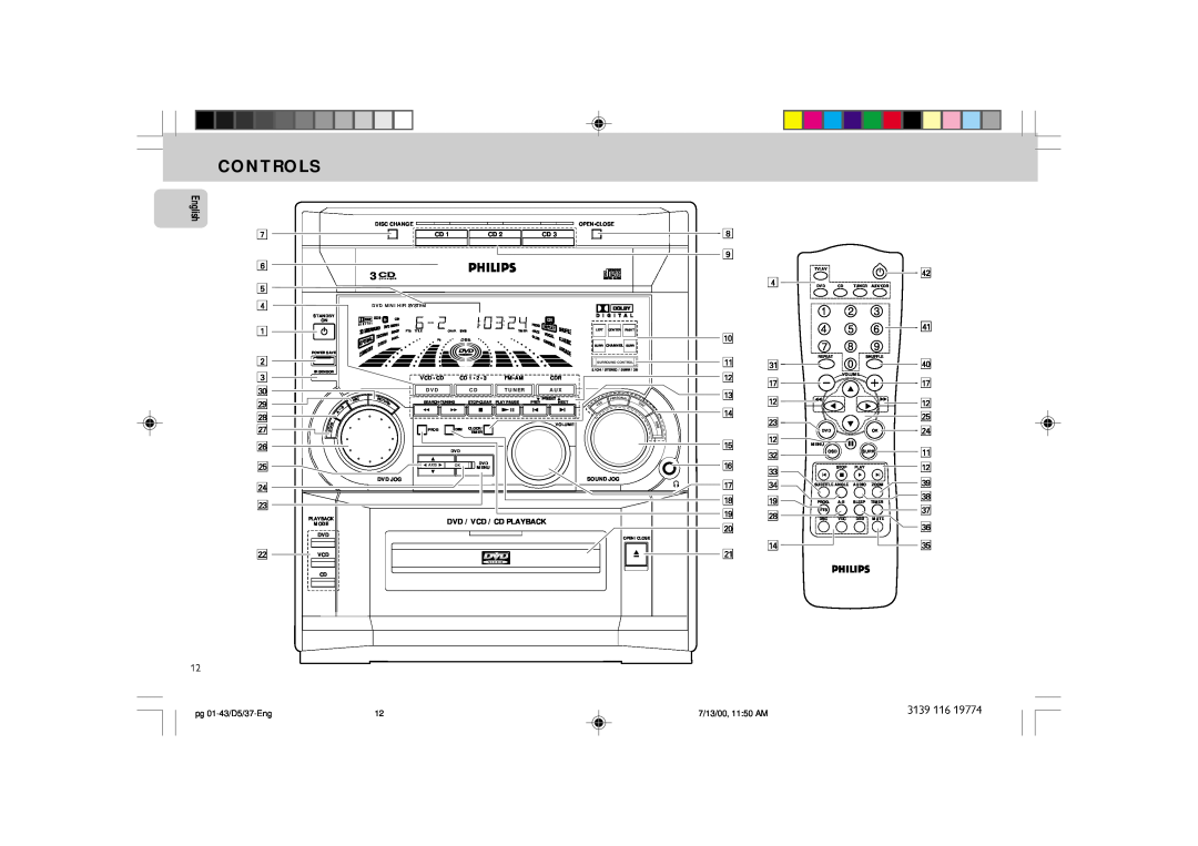 Philips FW-D5D manual Controls, English 