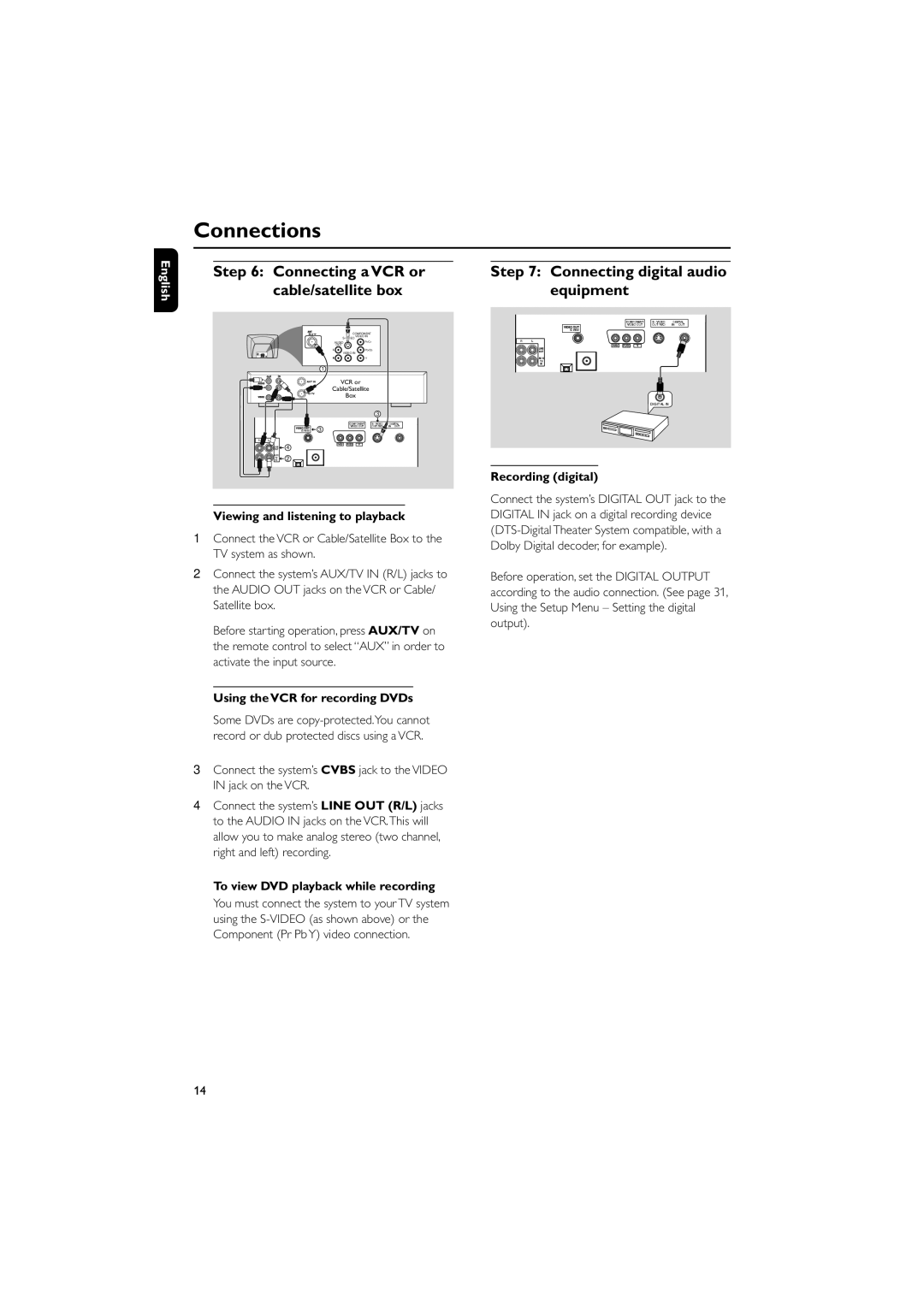 Philips FW-D750 manual Recording digital Viewing and listening to playback, Using the VCR for recording DVDs 