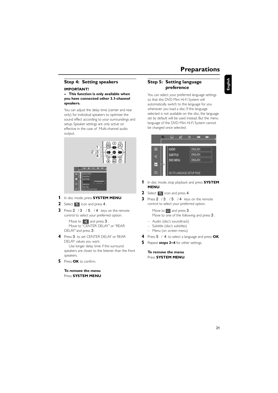 Philips FW-D750 manual Setting language preference 