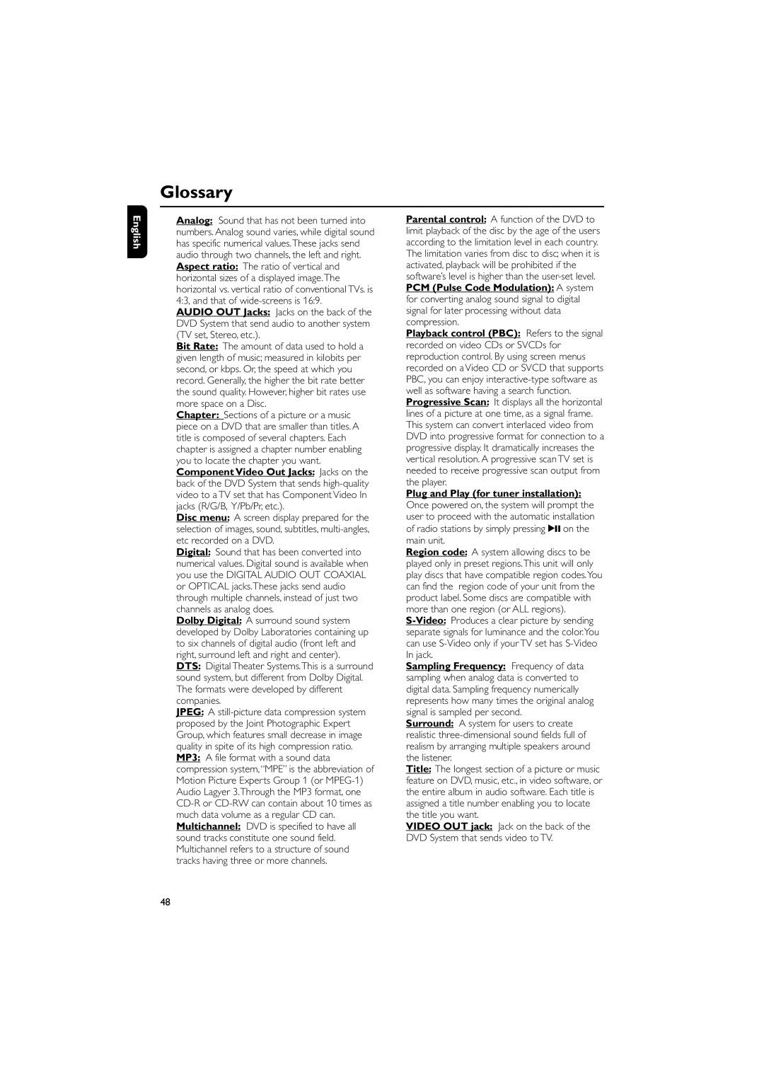 Philips FW-D750 manual Glossary 