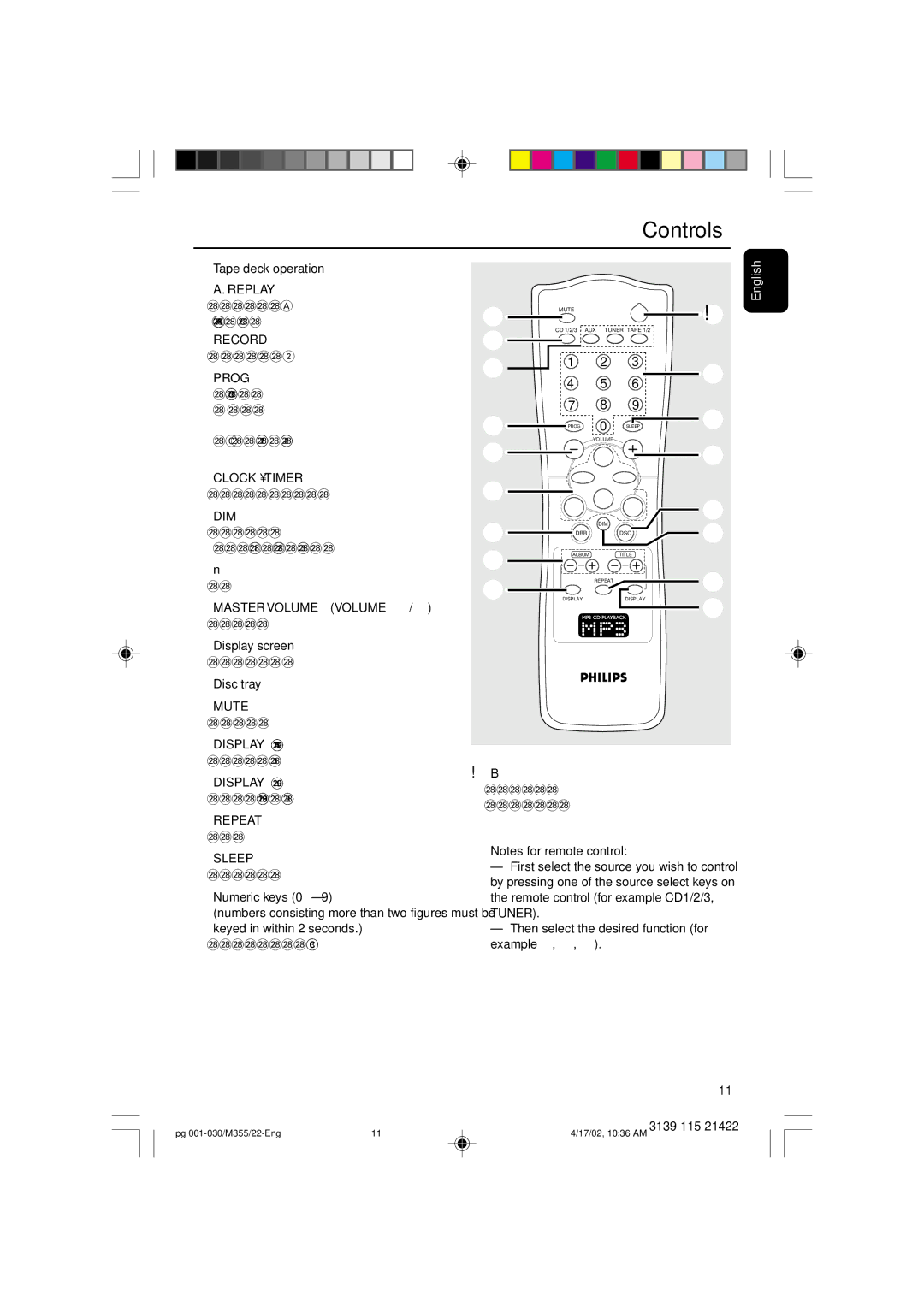 Philips FW-M355 manual Controls 