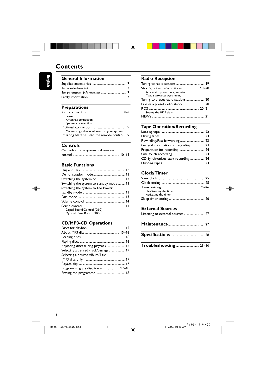 Philips FW-M355 manual Contents 