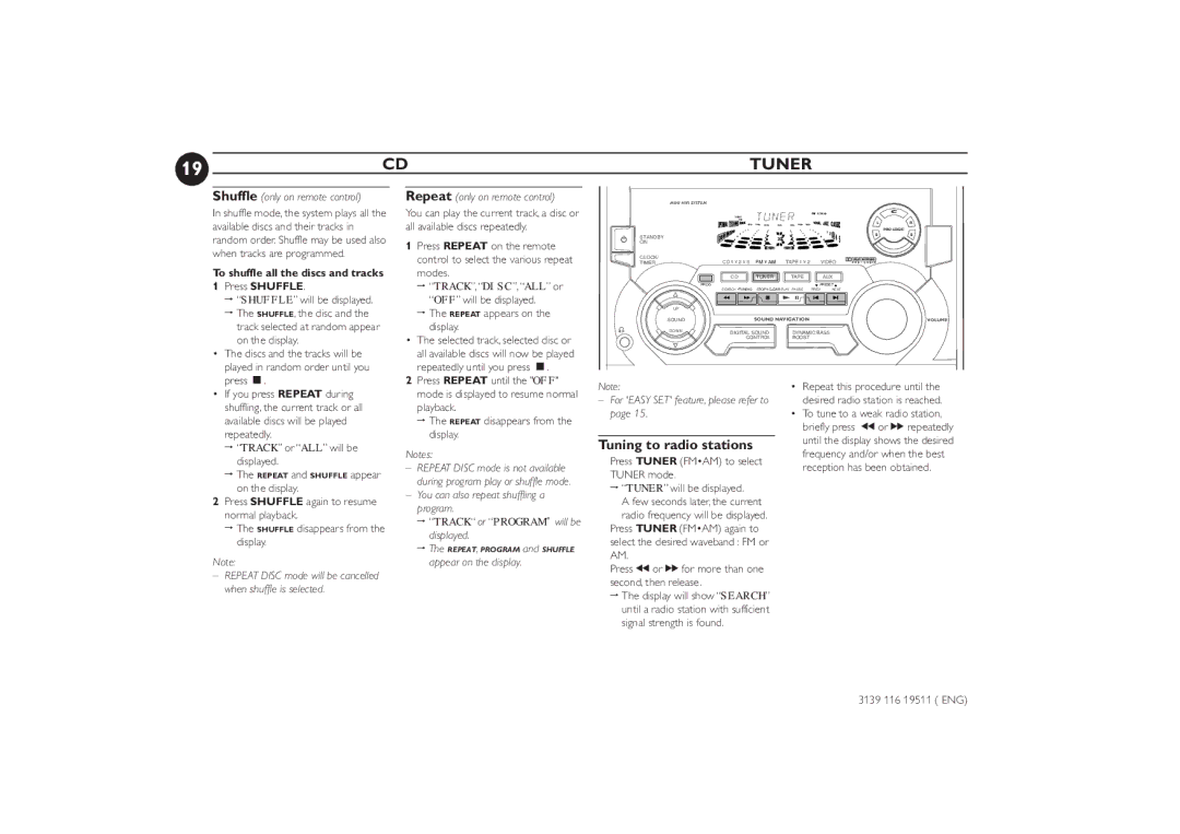 Philips FW-P73 manual Tuner 