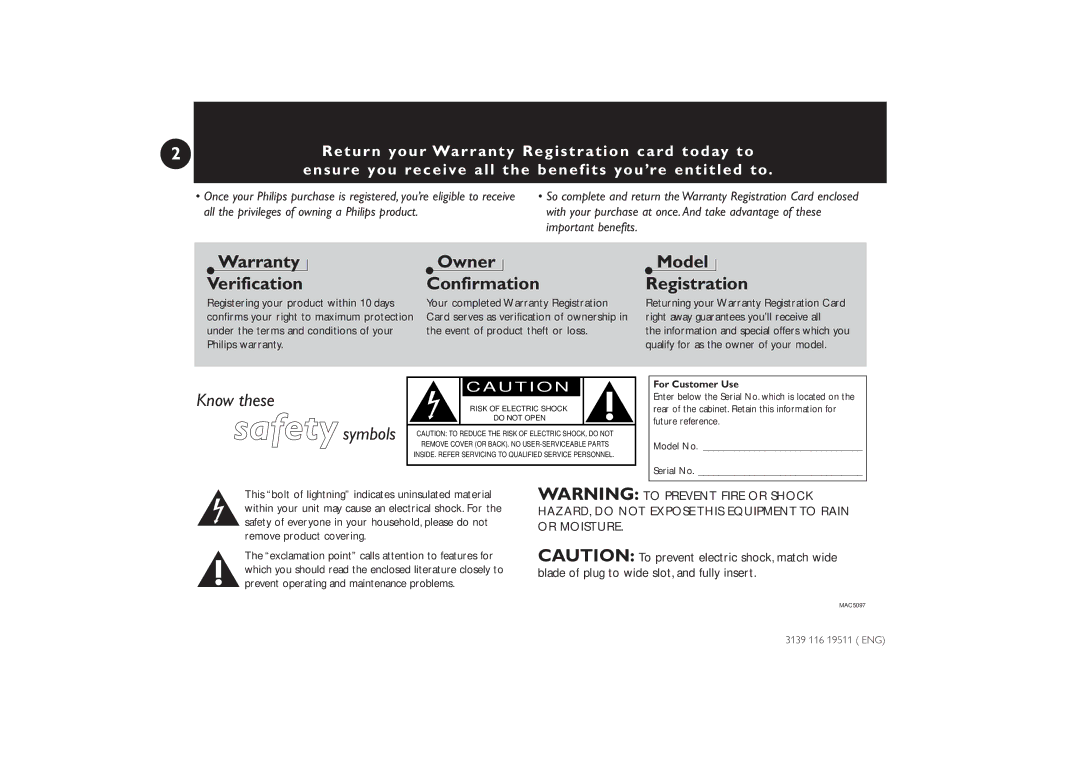 Philips FW-P73 manual Warranty Verification 