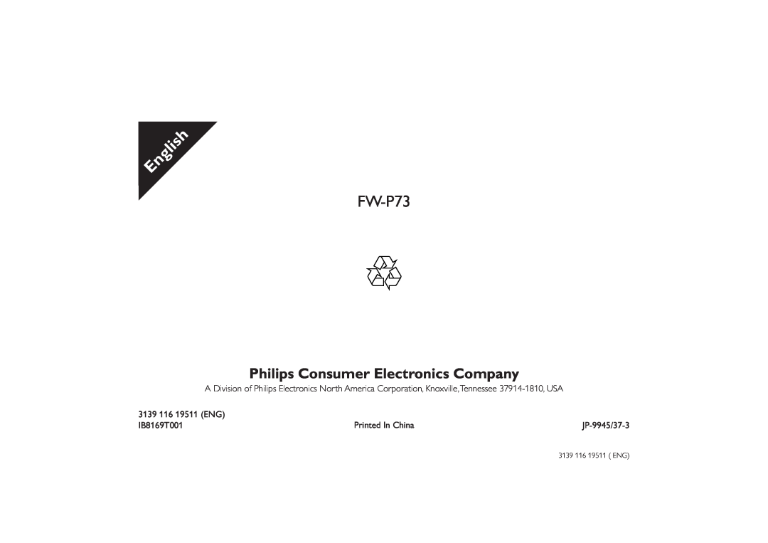 Philips FW-P73 manual 3139 116 19511 ENG, IB8169T001, Philips Consumer Electronics Company 