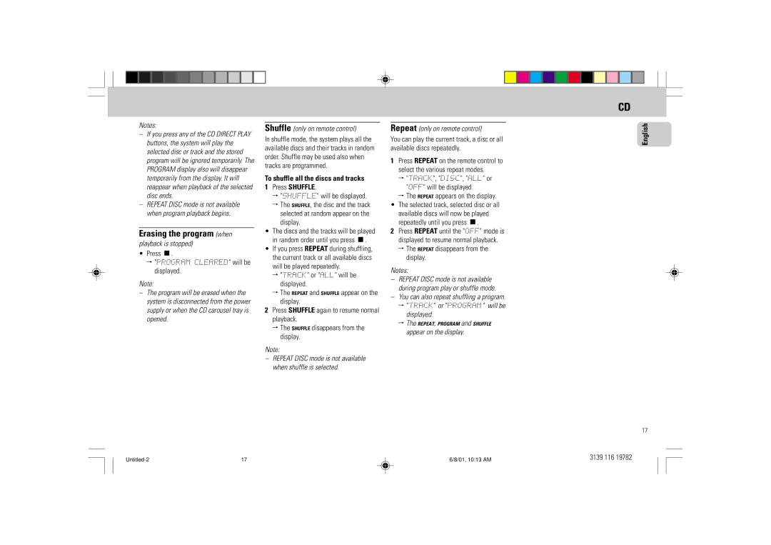 Philips FW-P78 manual Erasing the program when 