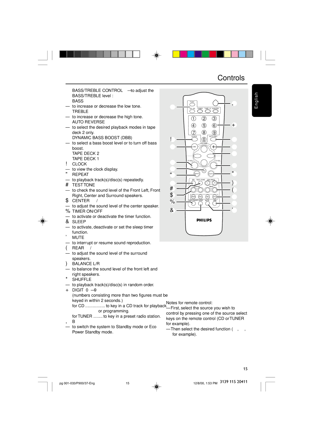 Philips FW-P900 manual Controls 