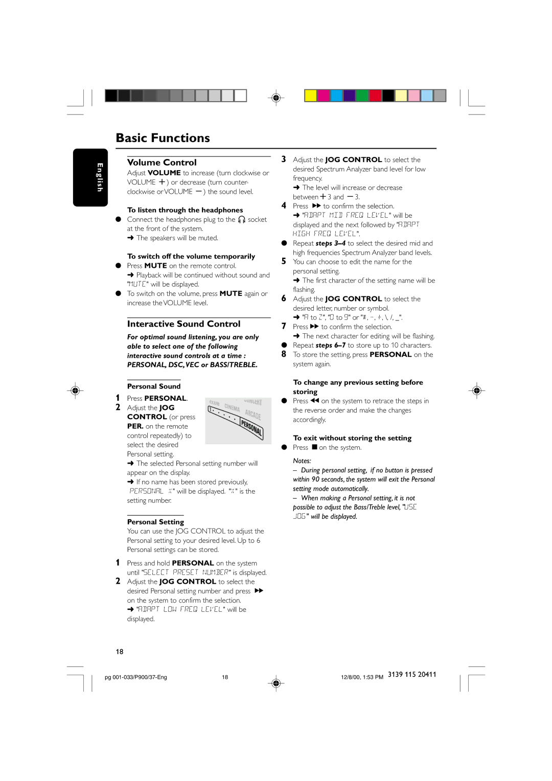 Philips FW-P900 manual Volume Control, Interactive Sound Control 