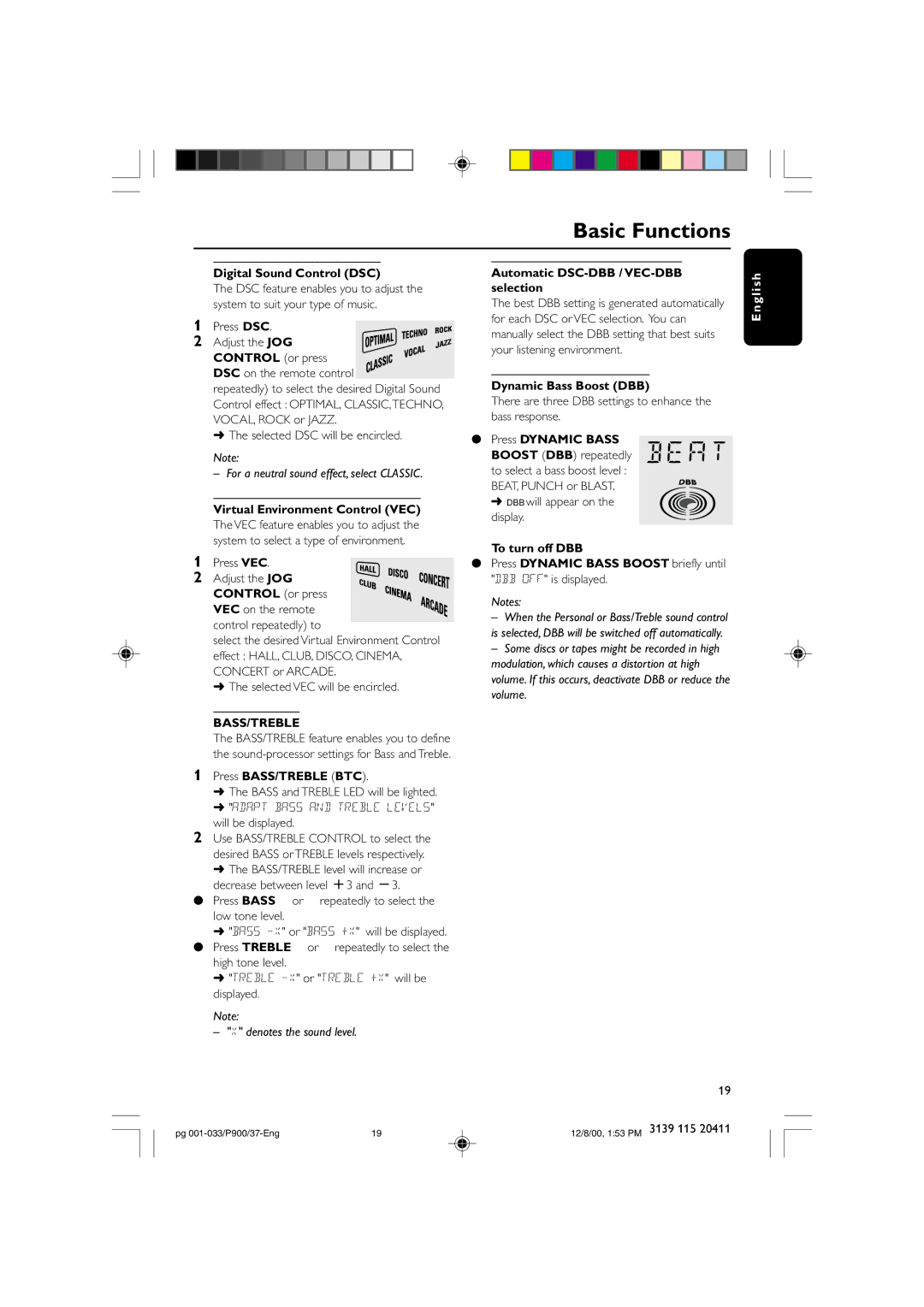 Philips FW-P900 manual Bass/Treble 