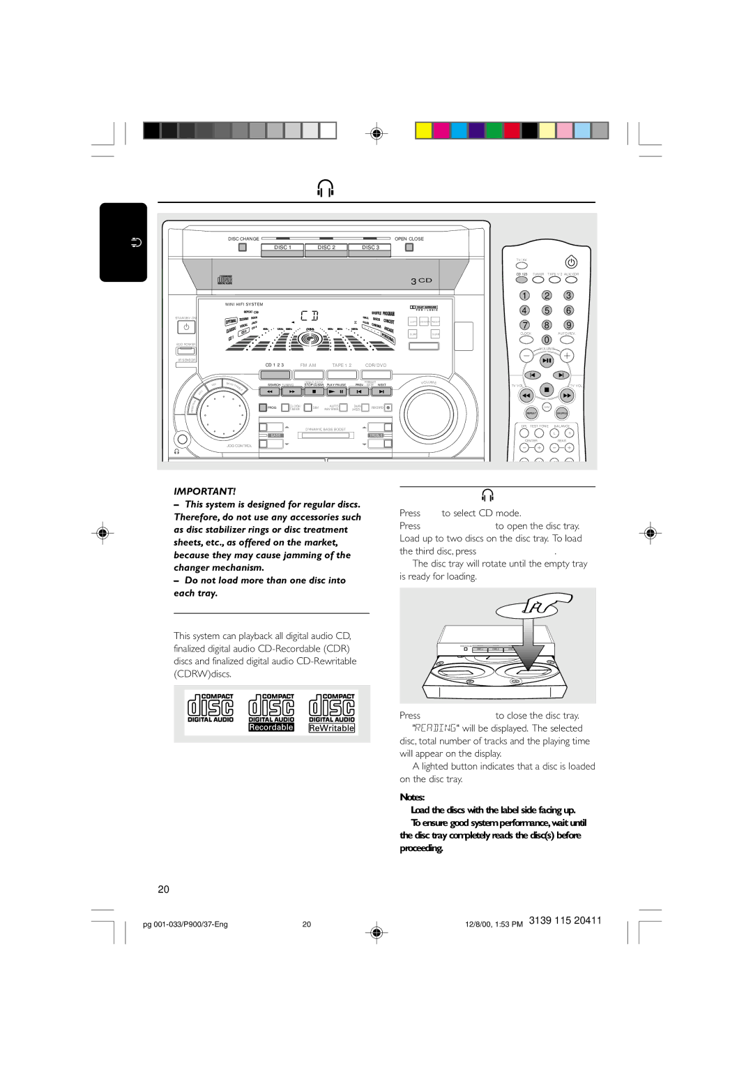 Philips FW-P900 manual CD Operation, Discs for Playback, Press CD to select CD mode, Third disc, press Disc Change 