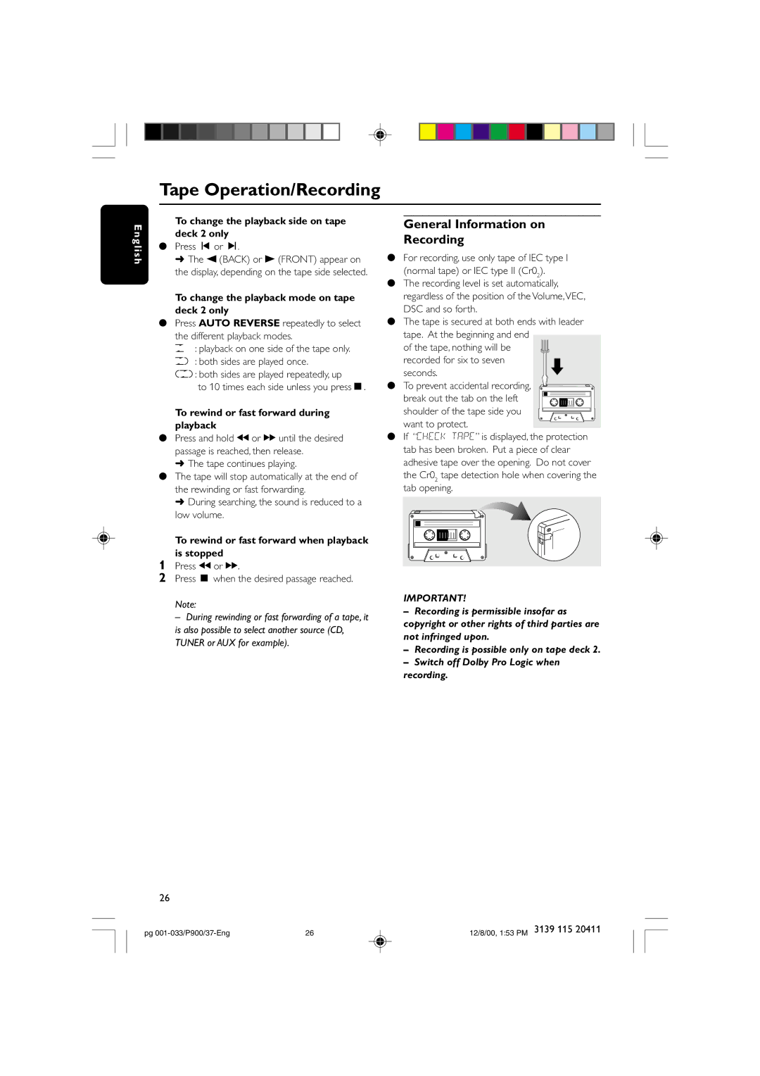 Philips FW-P900 manual General Information on Recording 