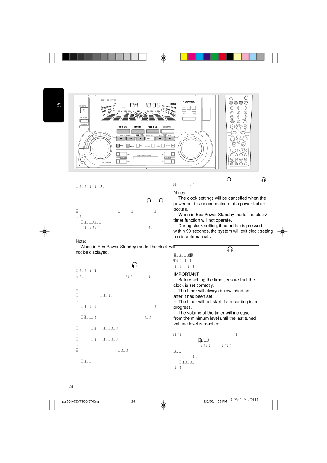 Philips FW-P900 manual View Clock, Timer Setting, Clock Setting, CD or Tuner for example, Press CLOCK/TIMER twice 