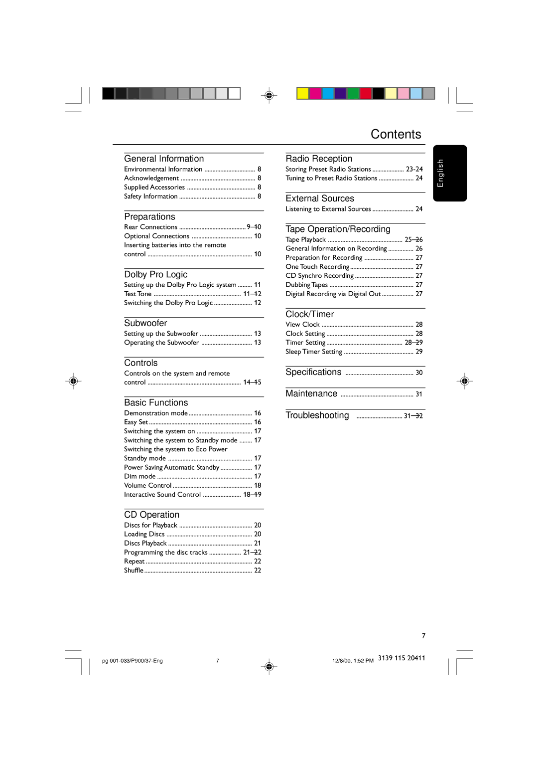 Philips FW-P900 manual Contents 