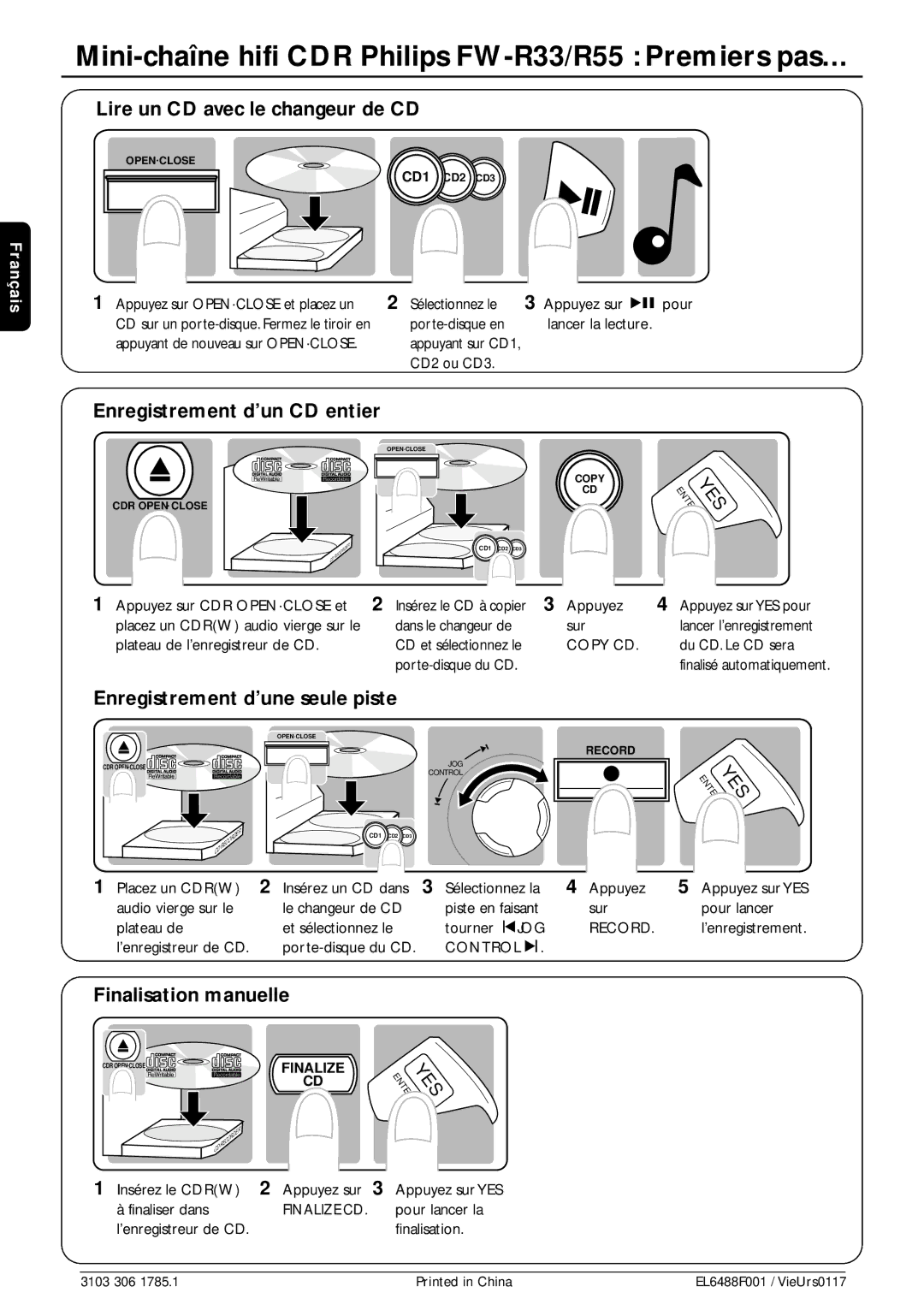 Philips FW-R33 Lire un CD avec le changeur de CD, Enregistrement d’un CD entier, Enregistrement d’une seule piste 