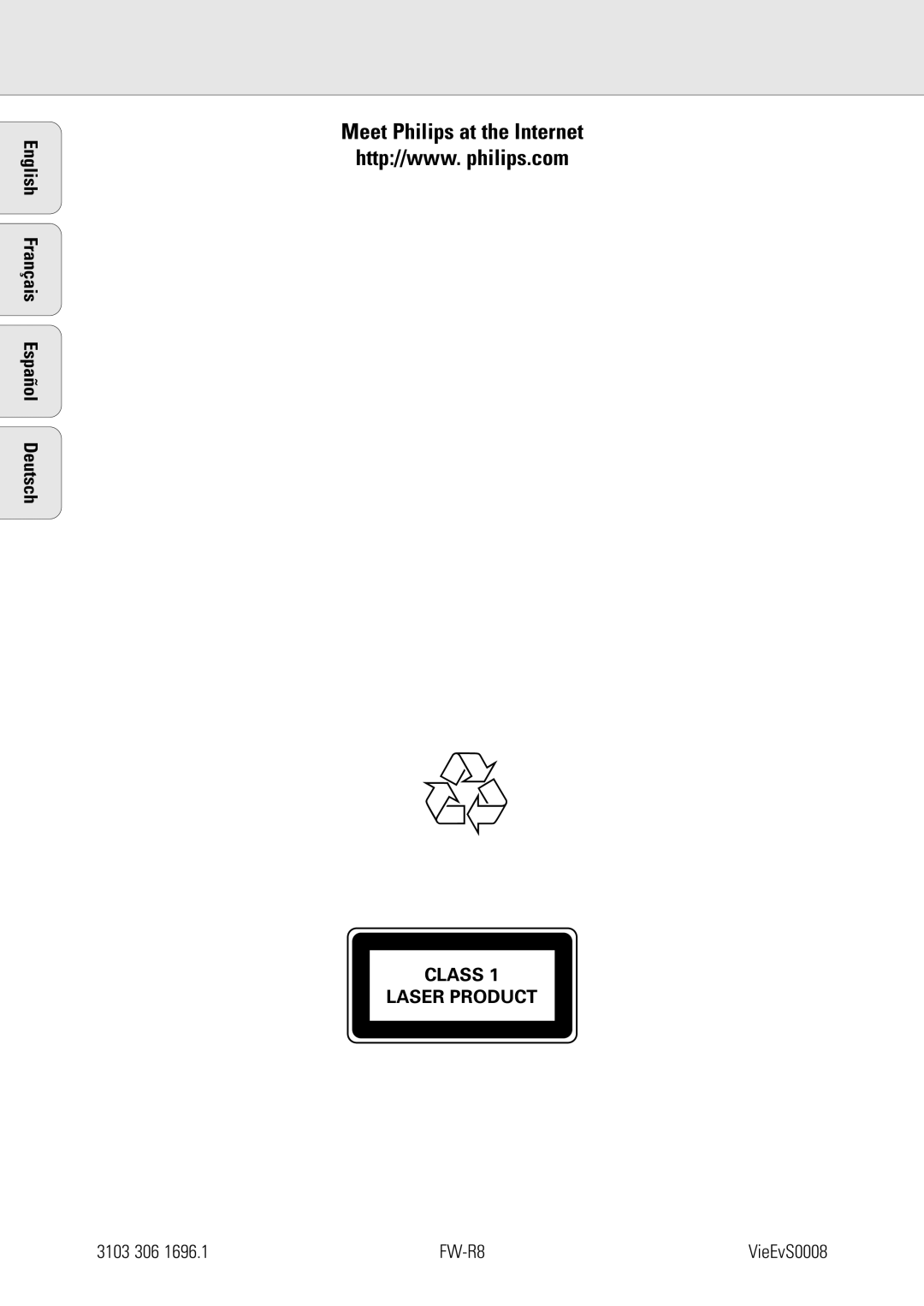 Philips FW-R8 manual English Français Español Deutsch, 3103 306 
