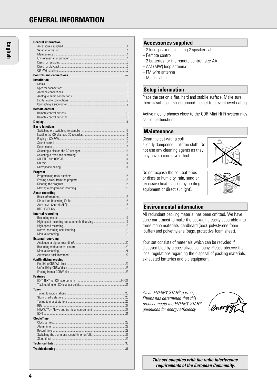 Philips FW-R8 manual General Information 